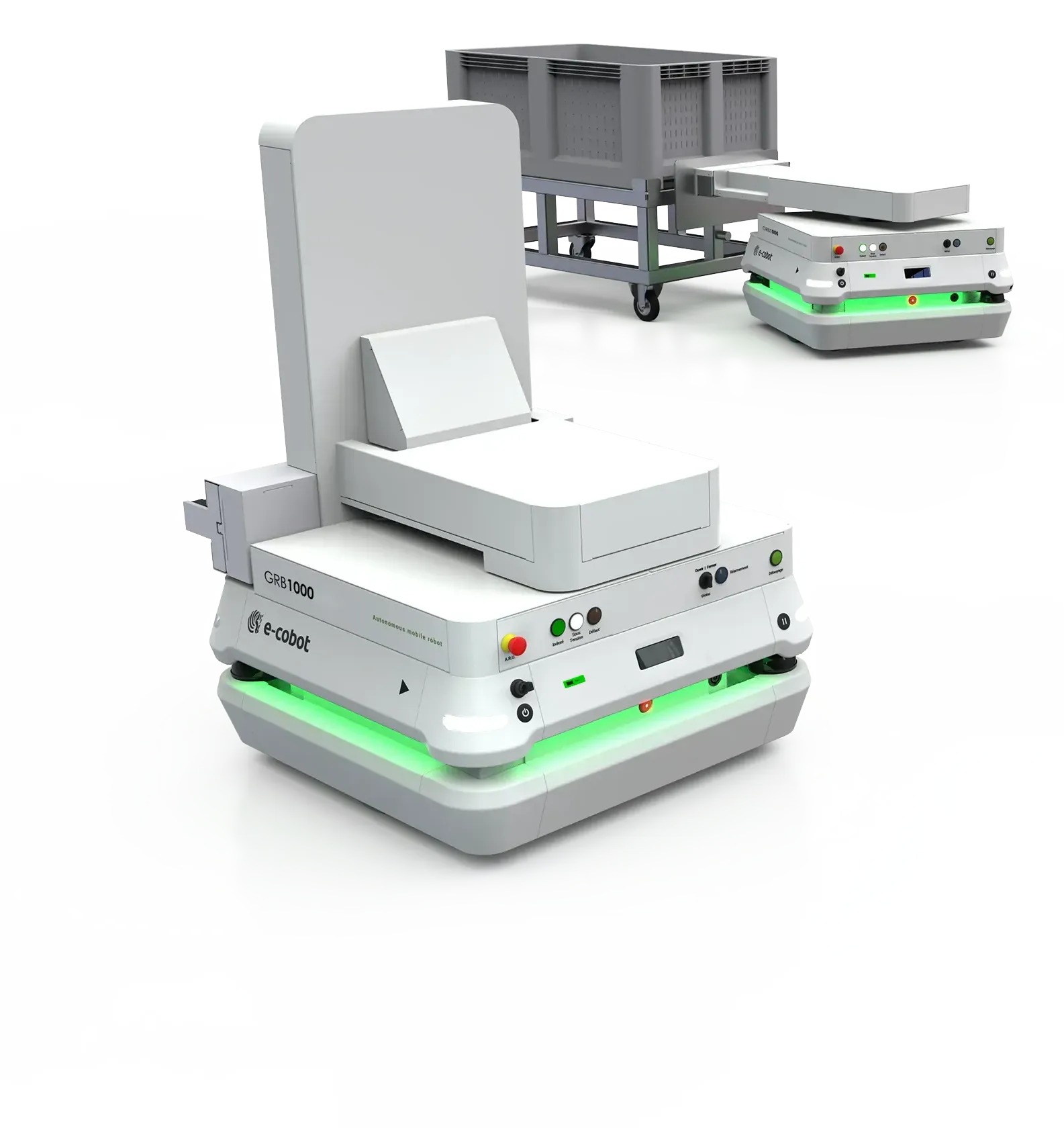 Robot mobile autonome GRB1000 de traction de chariots jusqu'à 1000 kg — vue trois quarts