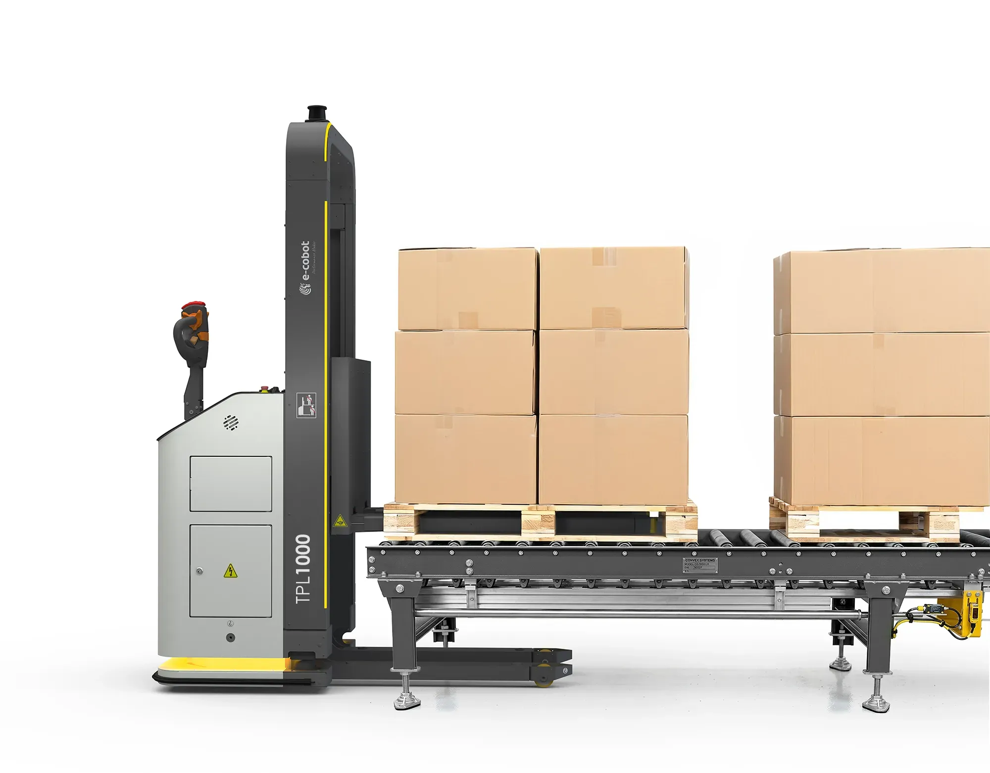 TPL1000 robot picking up a pallet directly from the ground in a logistics warehouse